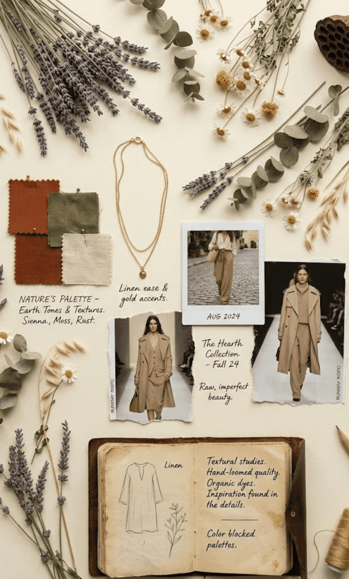 Nature's palette moodboard — earth tones and linen